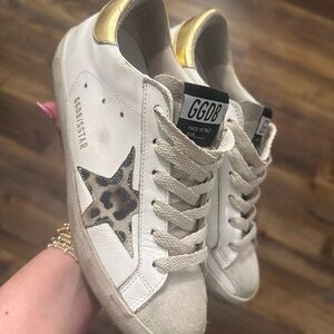 Golden Goose Women's White and Gold Star Sneakers